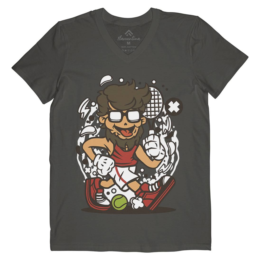 Hipster Tennis Player Mens V-Neck T-Shirt Barber C141