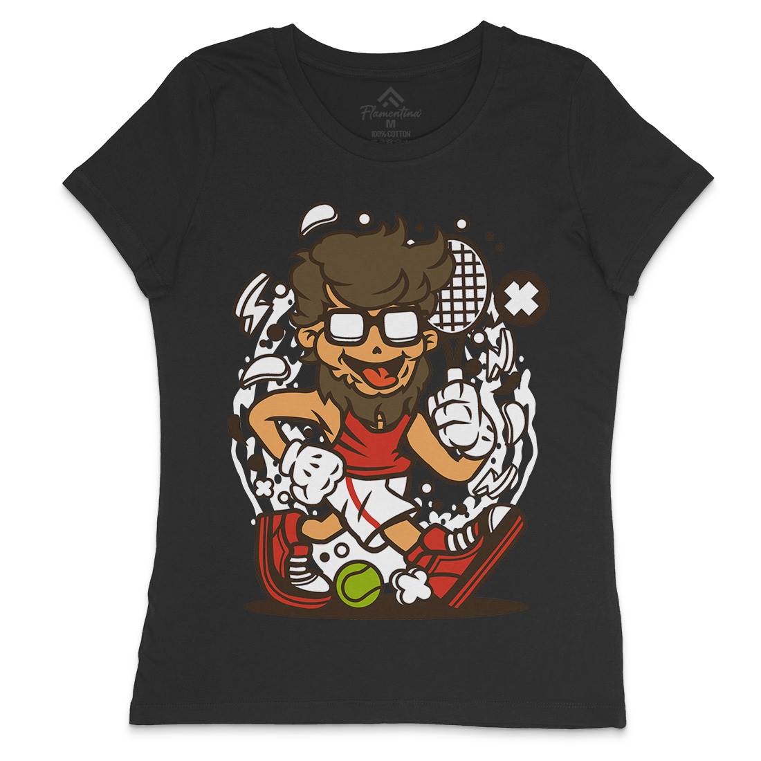 Hipster Tennis Player Womens Crew Neck T-Shirt Barber C141