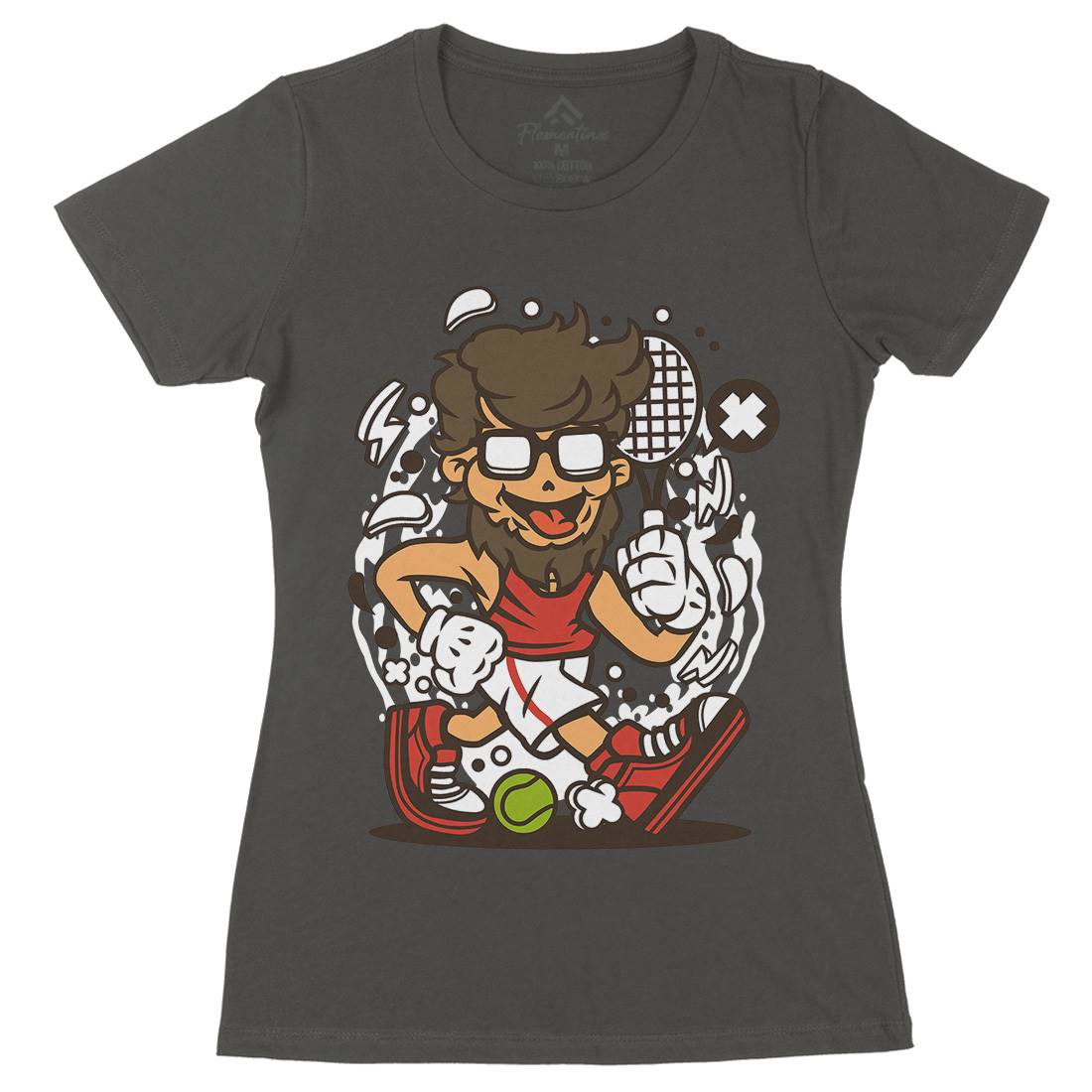 Hipster Tennis Player Womens Organic Crew Neck T-Shirt Barber C141