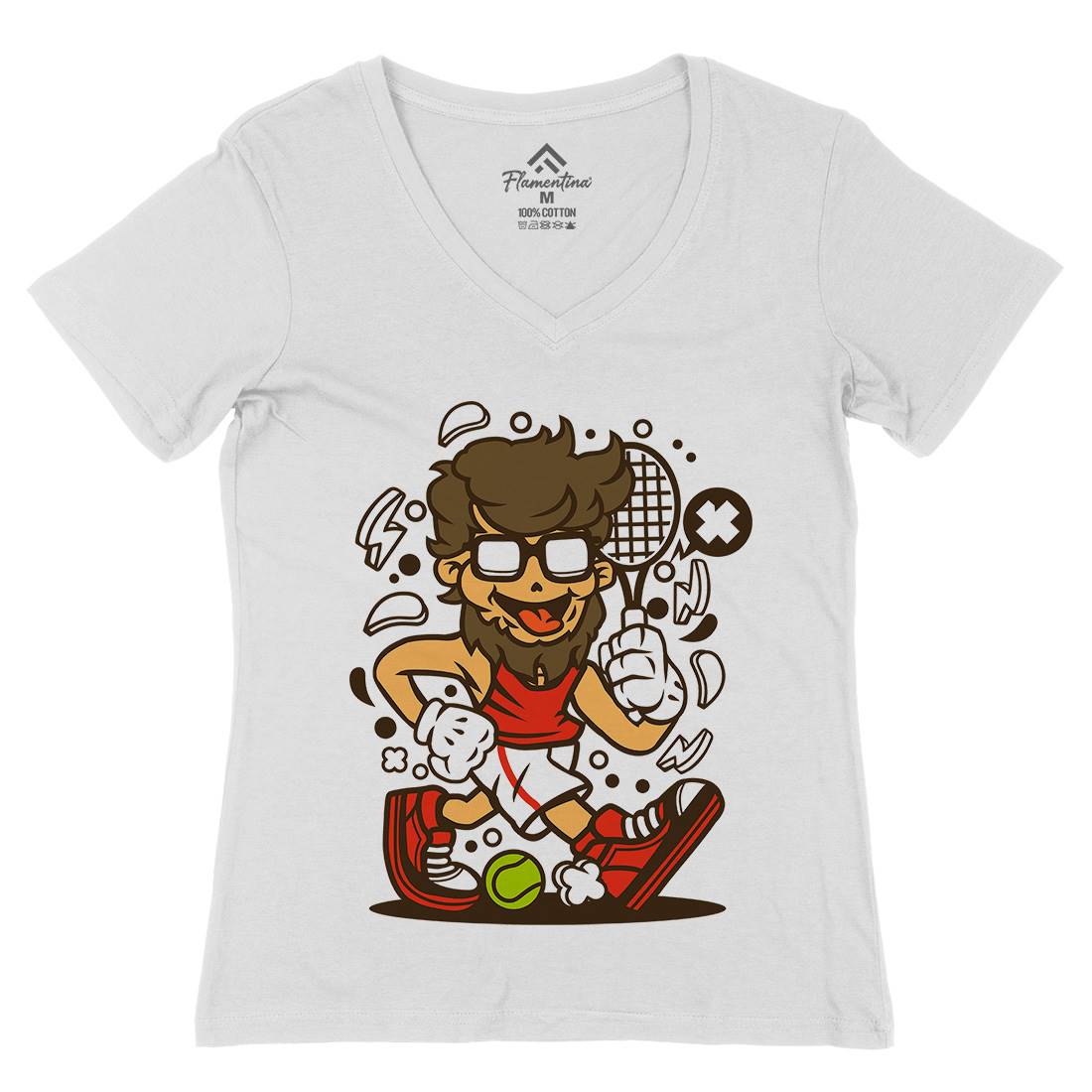 Hipster Tennis Player Womens Organic V-Neck T-Shirt Barber C141
