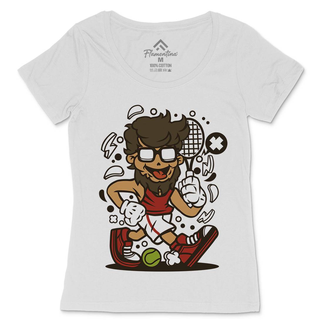 Hipster Tennis Player Womens Scoop Neck T-Shirt Barber C141