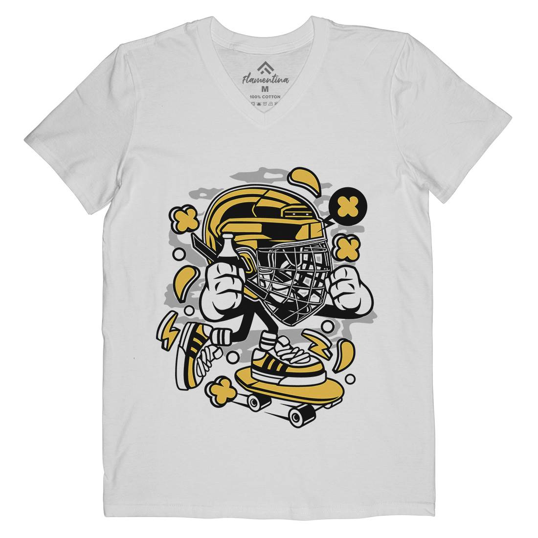 Hockey Skater Mens V-Neck T-Shirt Sport C143