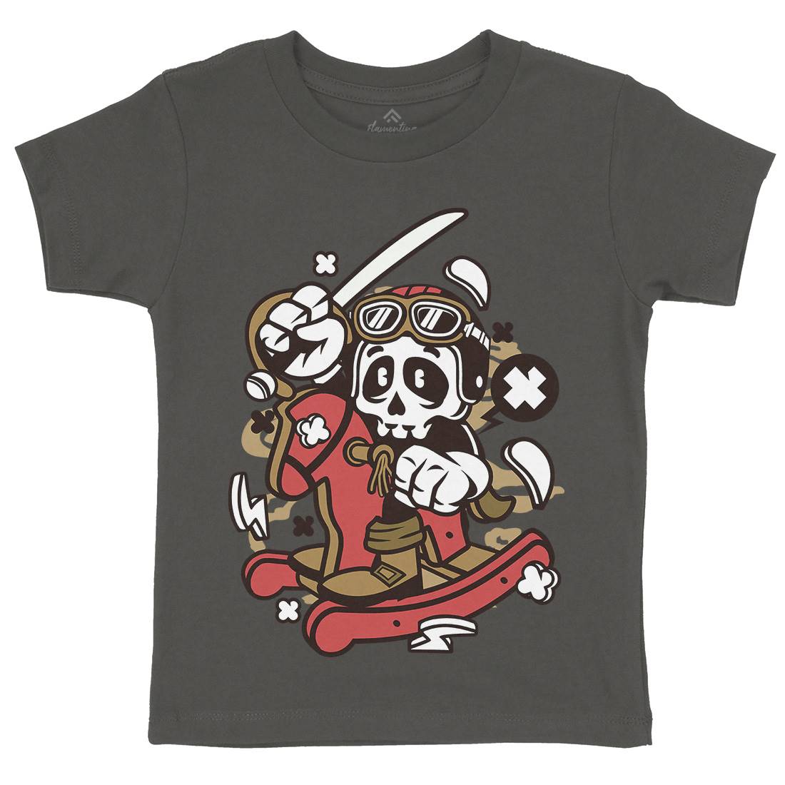 Horse Rocking Skull Kids Crew Neck T-Shirt Retro C144