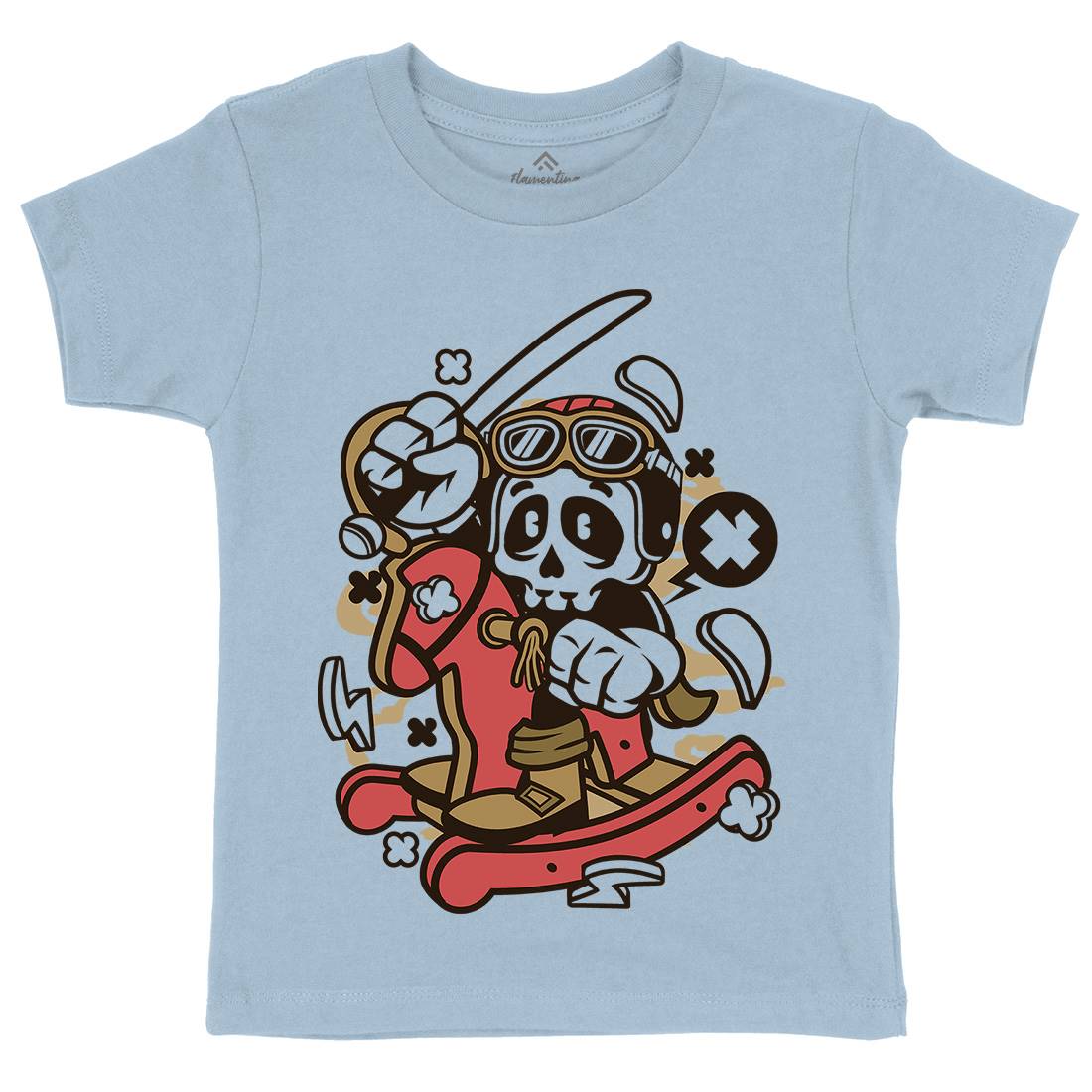 Horse Rocking Skull Kids Crew Neck T-Shirt Retro C144