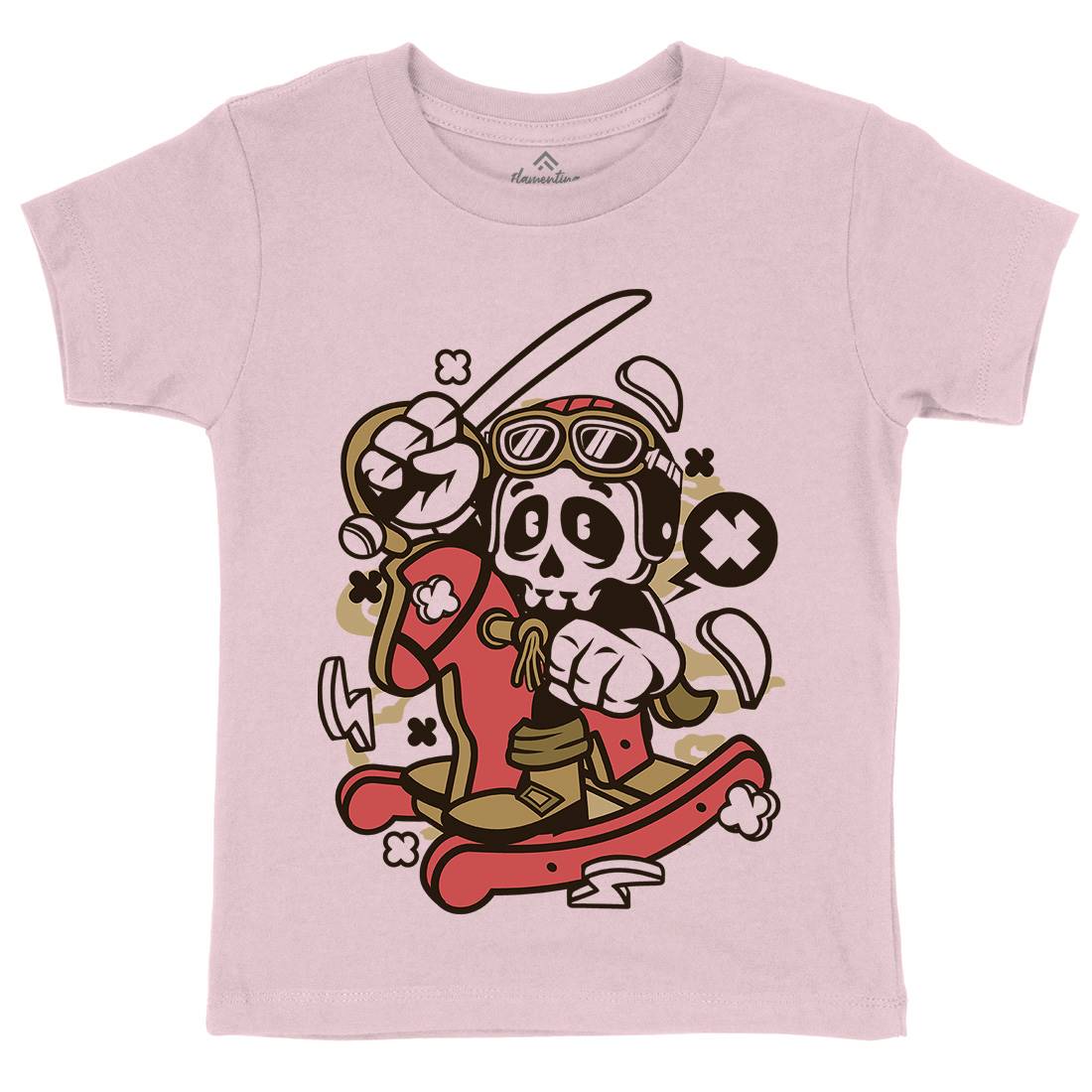 Horse Rocking Skull Kids Organic Crew Neck T-Shirt Retro C144