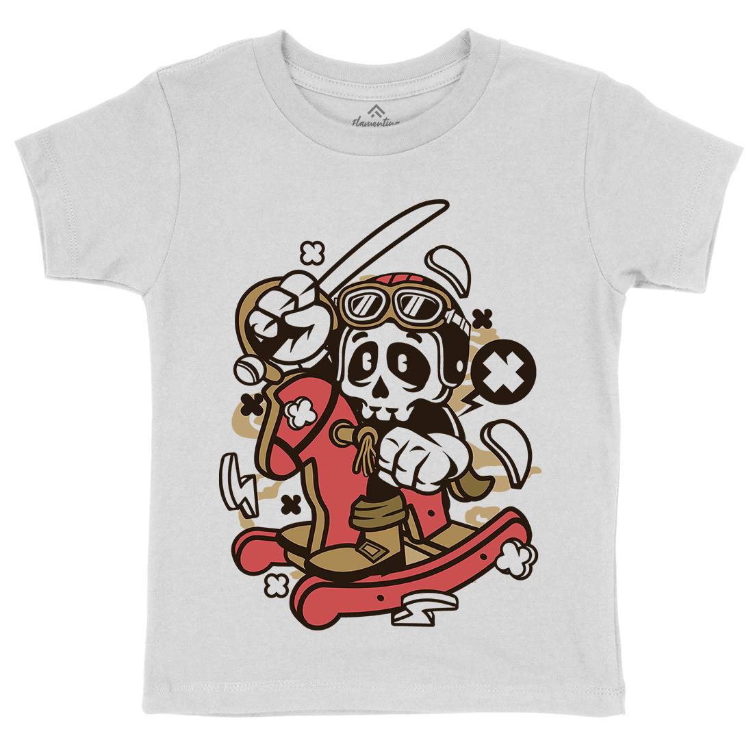Horse Rocking Skull Kids Organic Crew Neck T-Shirt Retro C144