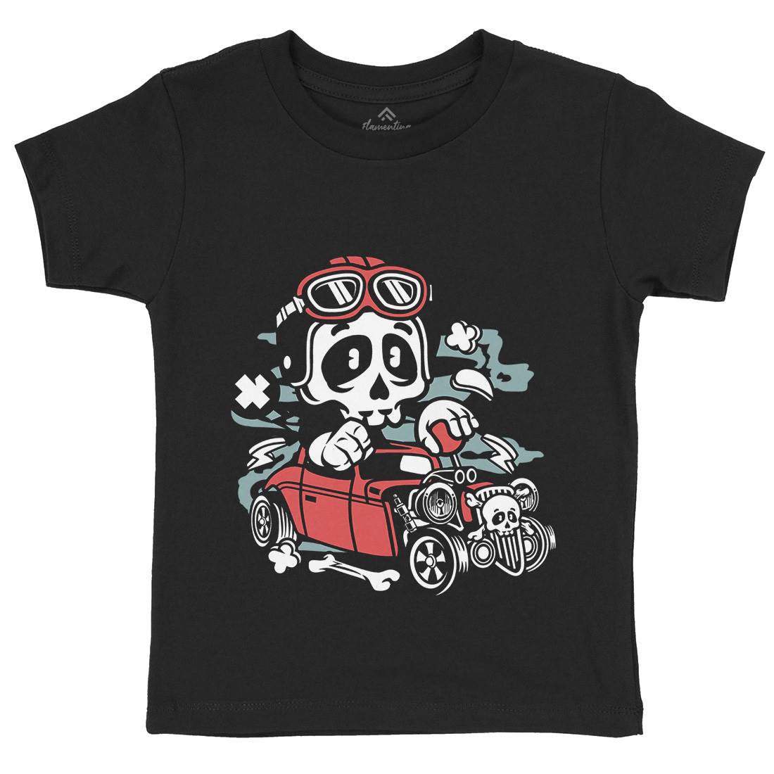 Hot Rod Skull Kids Organic Crew Neck T-Shirt Cars C145