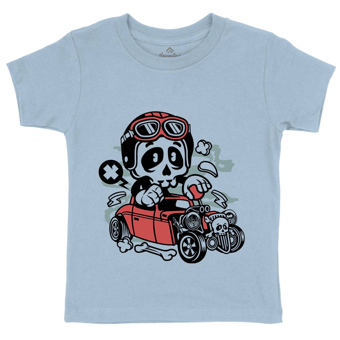 Hot Rod Skull Kids Organic Crew Neck T-Shirt Cars C145