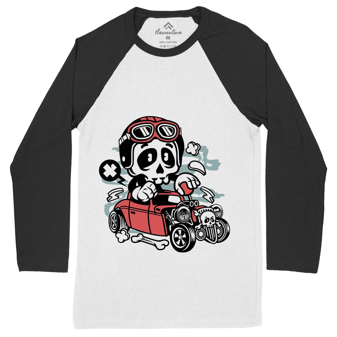 Hot Rod Skull Mens Long Sleeve Baseball T-Shirt Cars C145