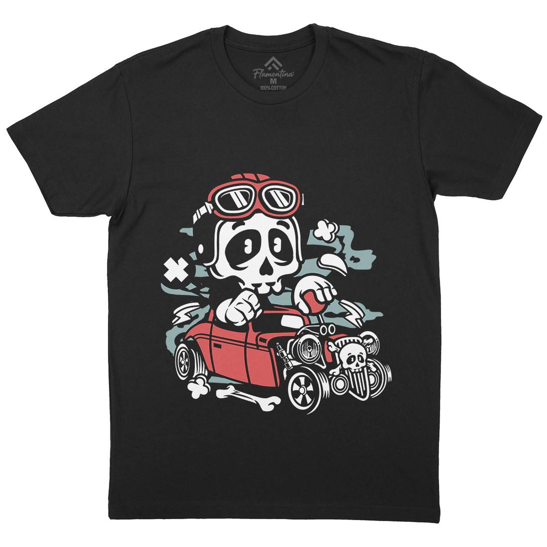 Hot Rod Skull Mens Crew Neck T-Shirt Cars C145
