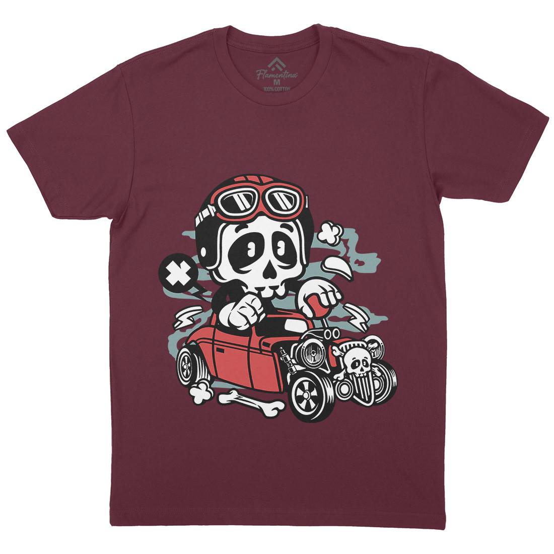 Hot Rod Skull Mens Organic Crew Neck T-Shirt Cars C145