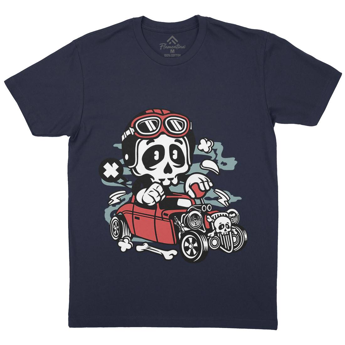 Hot Rod Skull Mens Organic Crew Neck T-Shirt Cars C145