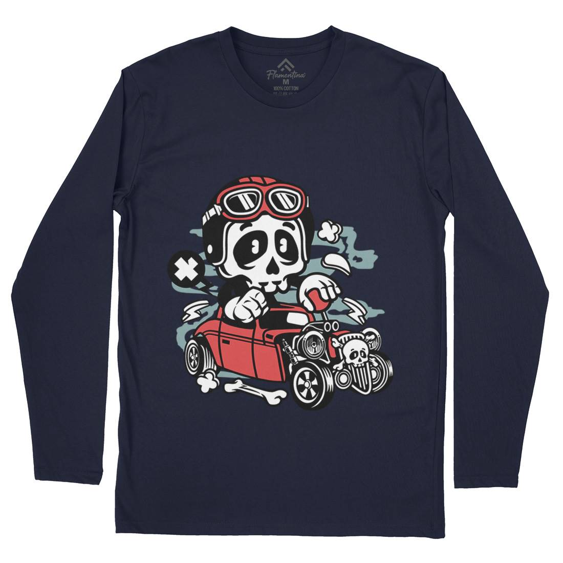 Hot Rod Skull Mens Long Sleeve T-Shirt Cars C145