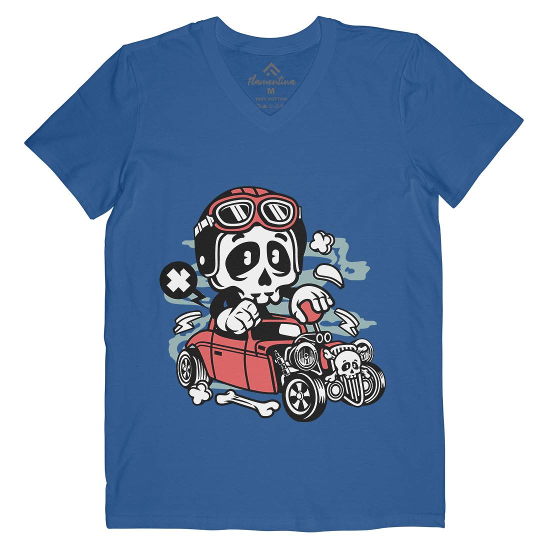 Hot Rod Skull Mens V-Neck T-Shirt Cars C145