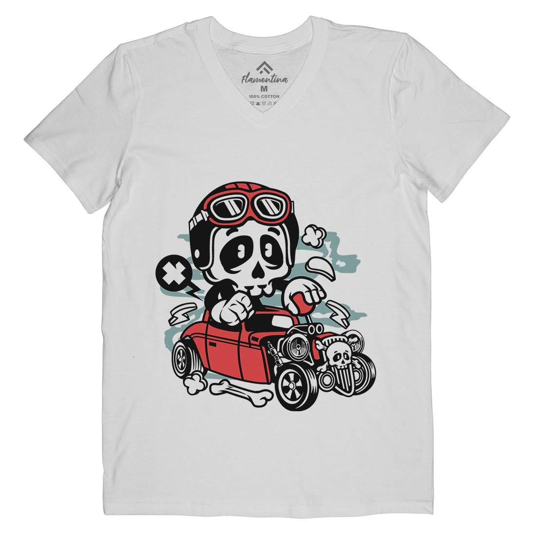 Hot Rod Skull Mens V-Neck T-Shirt Cars C145