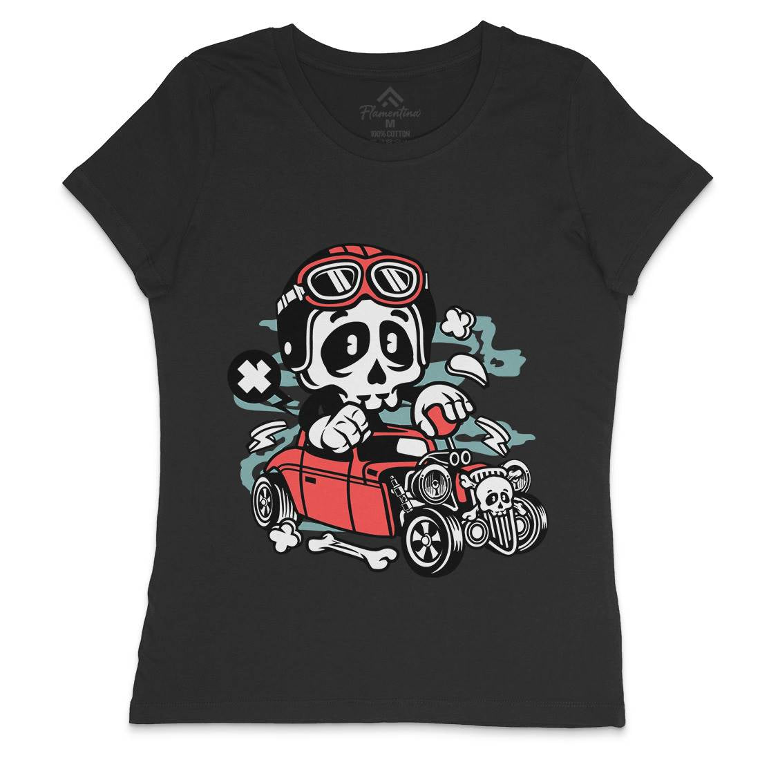 Hot Rod Skull Womens Crew Neck T-Shirt Cars C145