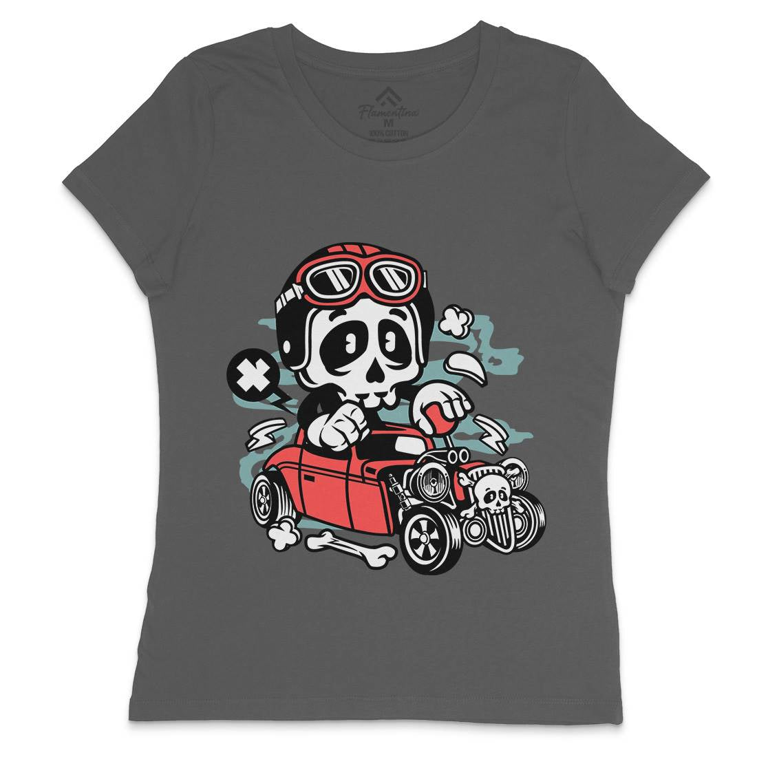 Hot Rod Skull Womens Crew Neck T-Shirt Cars C145