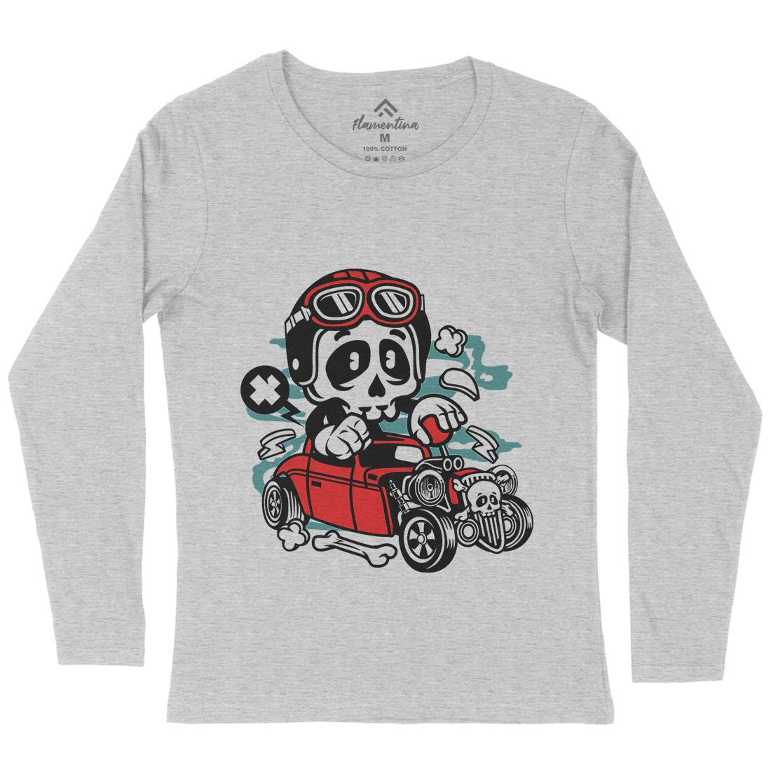 Hot Rod Skull Womens Long Sleeve T-Shirt Cars C145