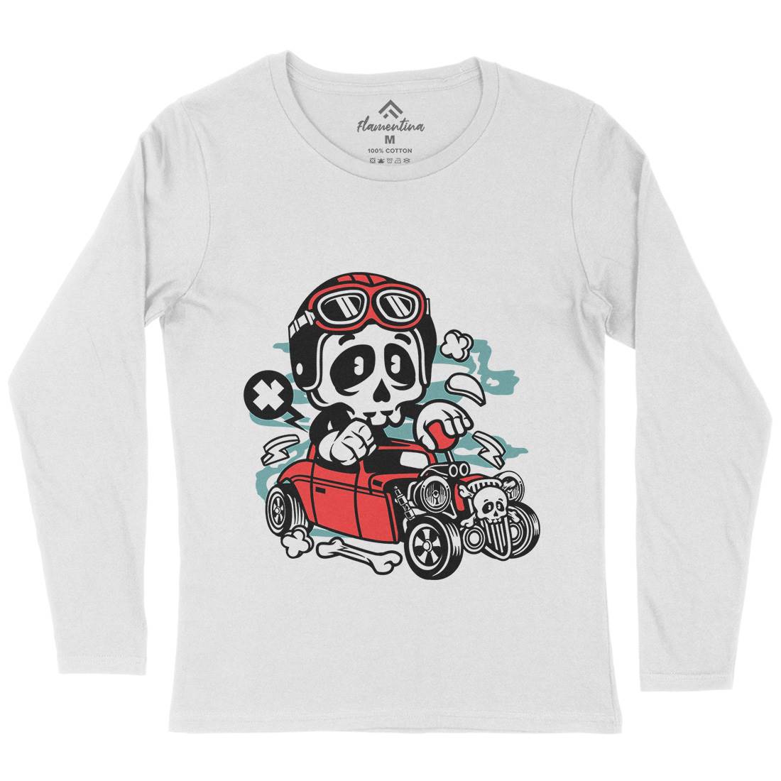 Hot Rod Skull Womens Long Sleeve T-Shirt Cars C145