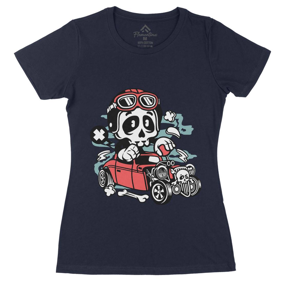 Hot Rod Skull Womens Organic Crew Neck T-Shirt Cars C145