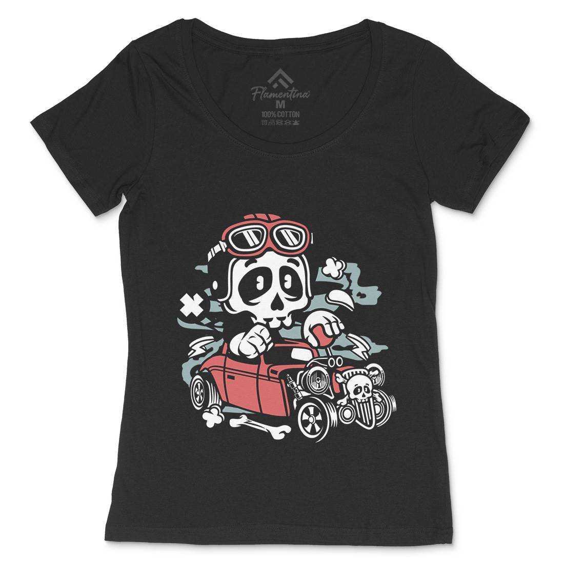 Hot Rod Skull Womens Scoop Neck T-Shirt Cars C145