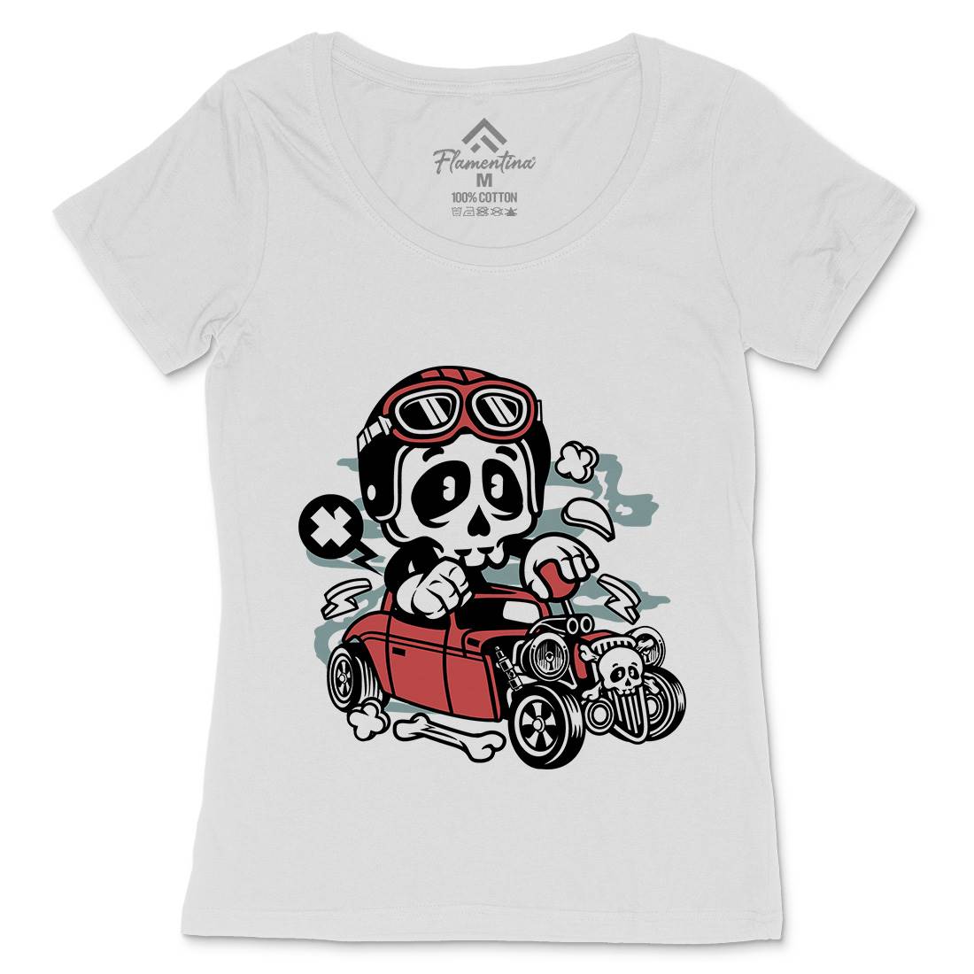 Hot Rod Skull Womens Scoop Neck T-Shirt Cars C145
