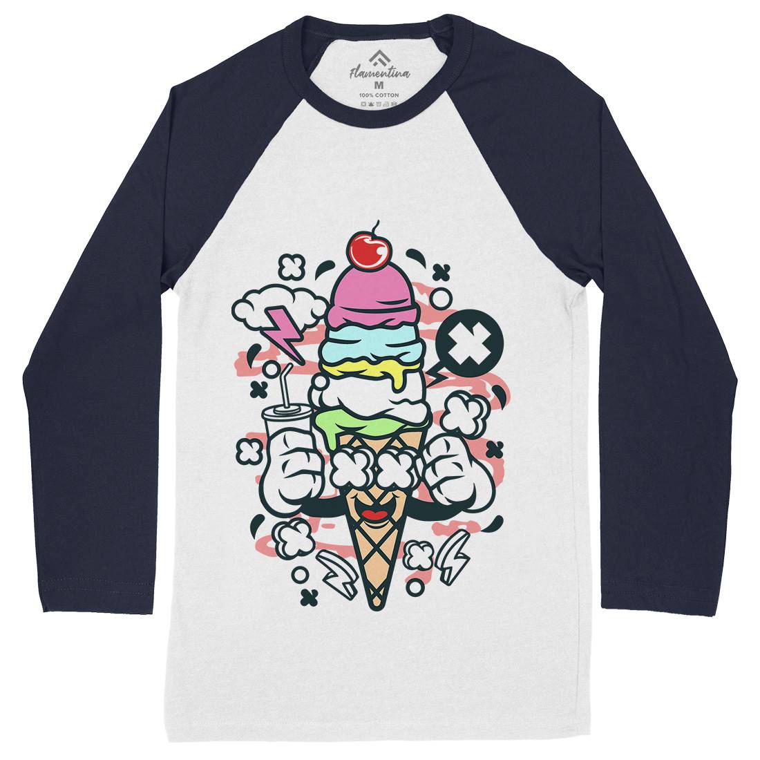 Ice Cream Mens Long Sleeve Baseball T-Shirt Food C146