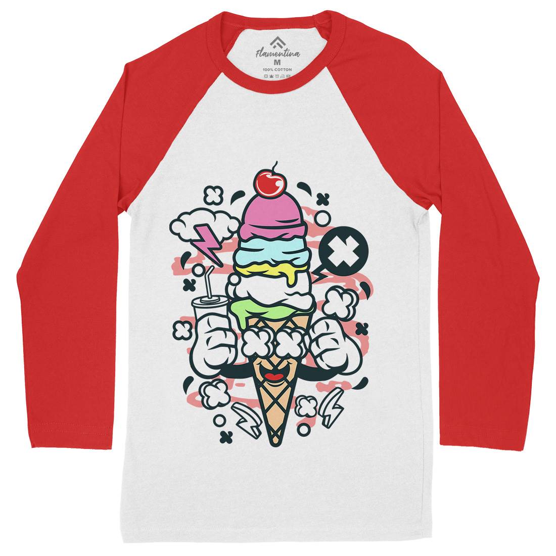 Ice Cream Mens Long Sleeve Baseball T-Shirt Food C146