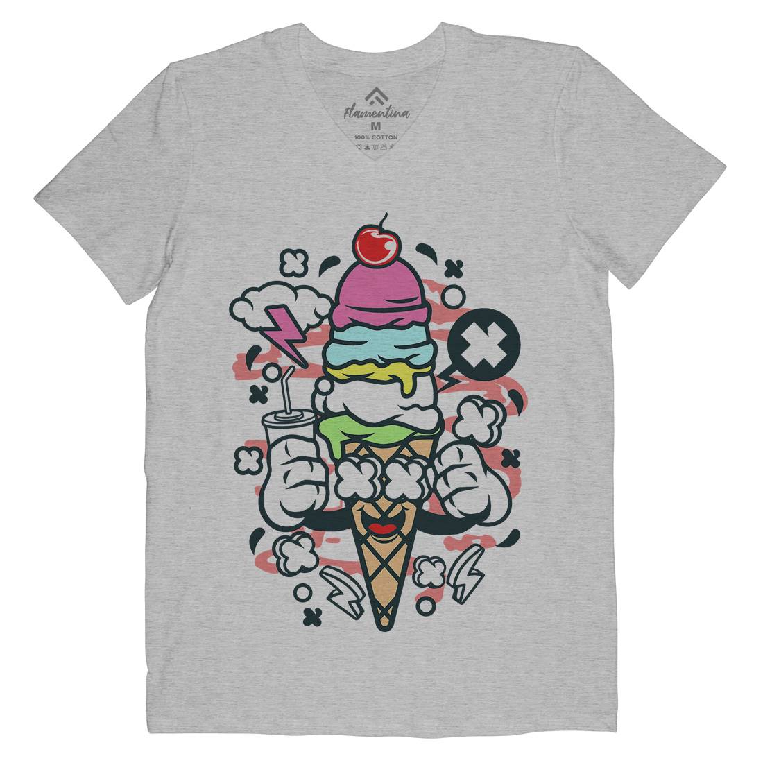 Ice Cream Mens Organic V-Neck T-Shirt Food C146
