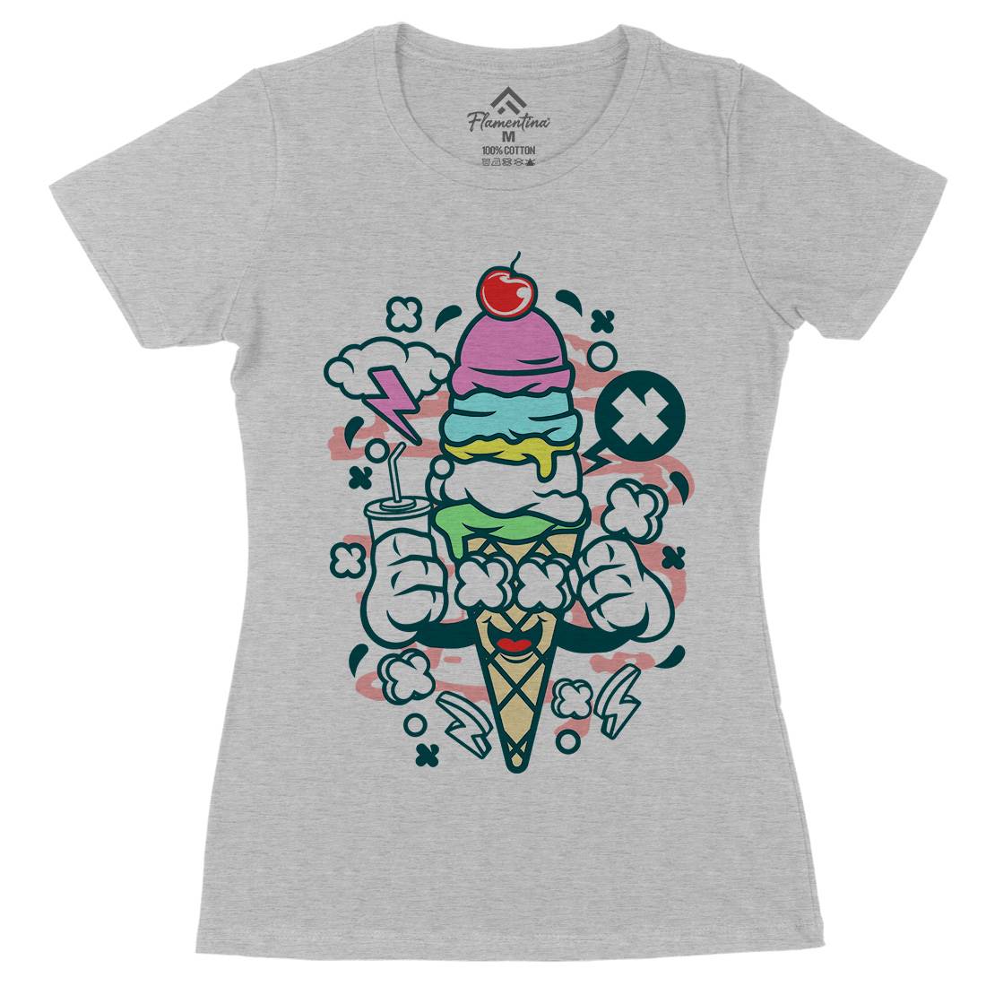 Ice Cream Womens Organic Crew Neck T-Shirt Food C146