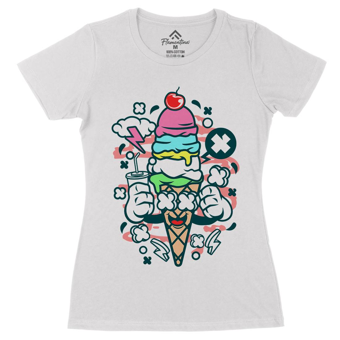 Ice Cream Womens Organic Crew Neck T-Shirt Food C146