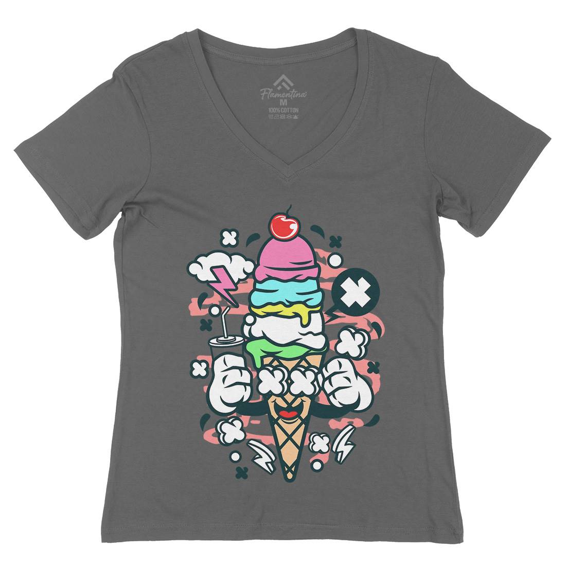 Ice Cream Womens Organic V-Neck T-Shirt Food C146