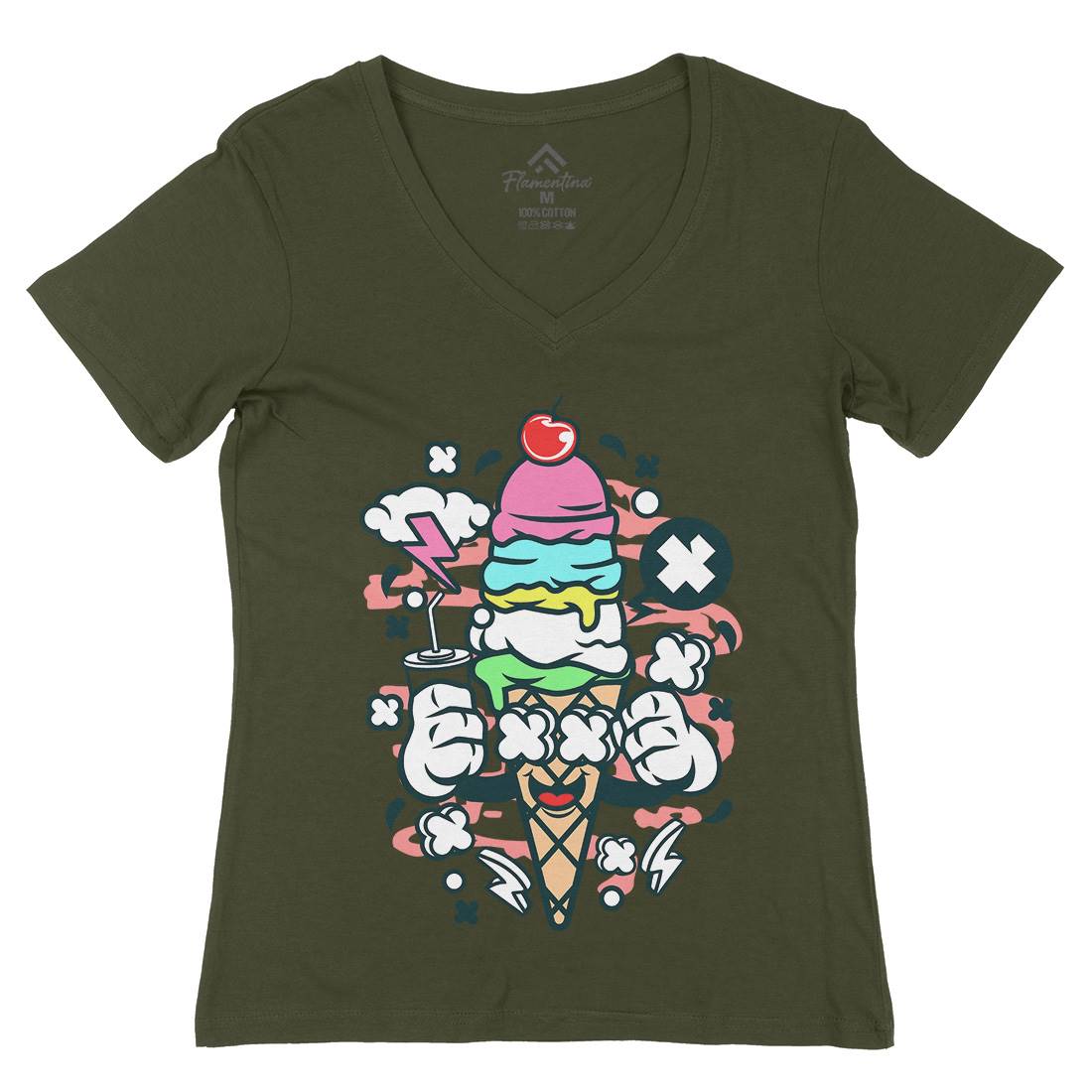 Ice Cream Womens Organic V-Neck T-Shirt Food C146