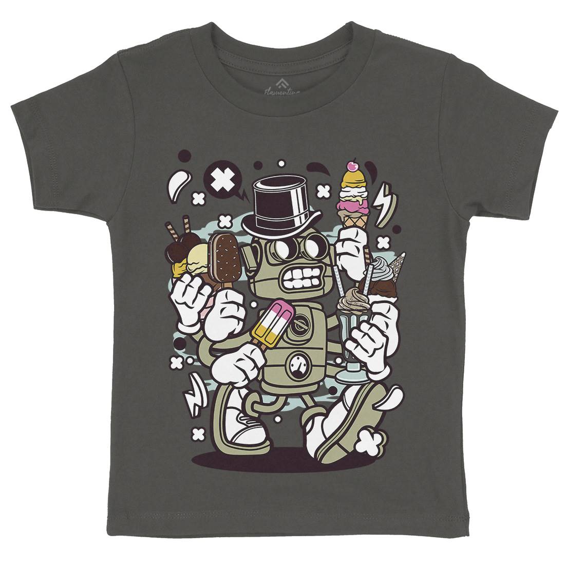 Ice Cream Robot Kids Crew Neck T-Shirt Food C147