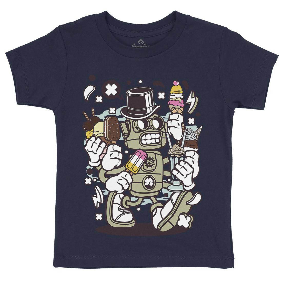 Ice Cream Robot Kids Crew Neck T-Shirt Food C147