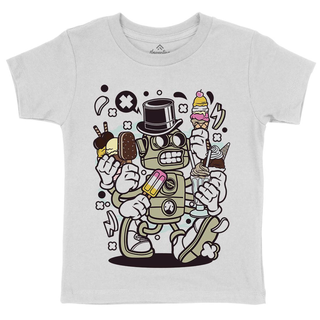 Ice Cream Robot Kids Organic Crew Neck T-Shirt Food C147