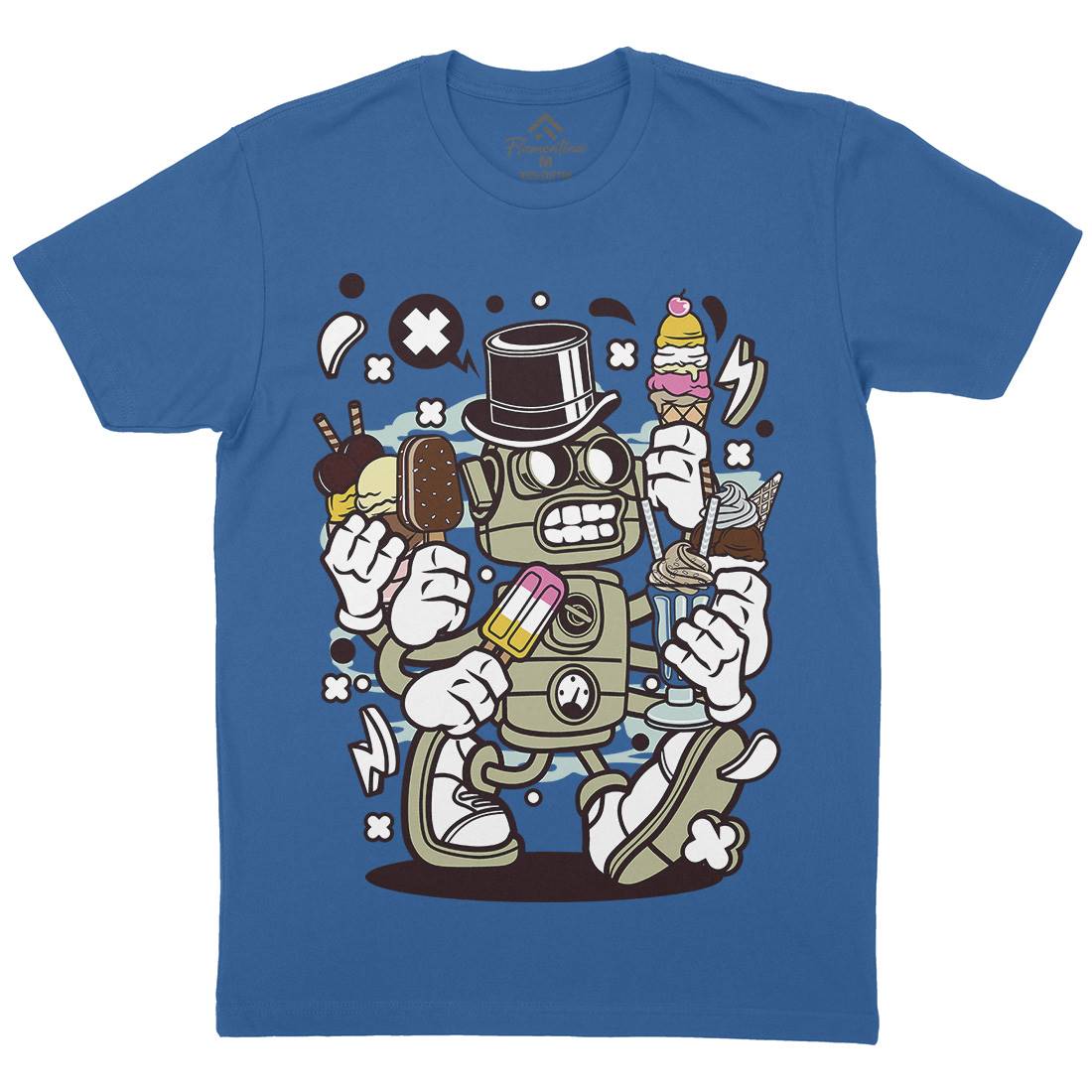 Ice Cream Robot Mens Crew Neck T-Shirt Food C147