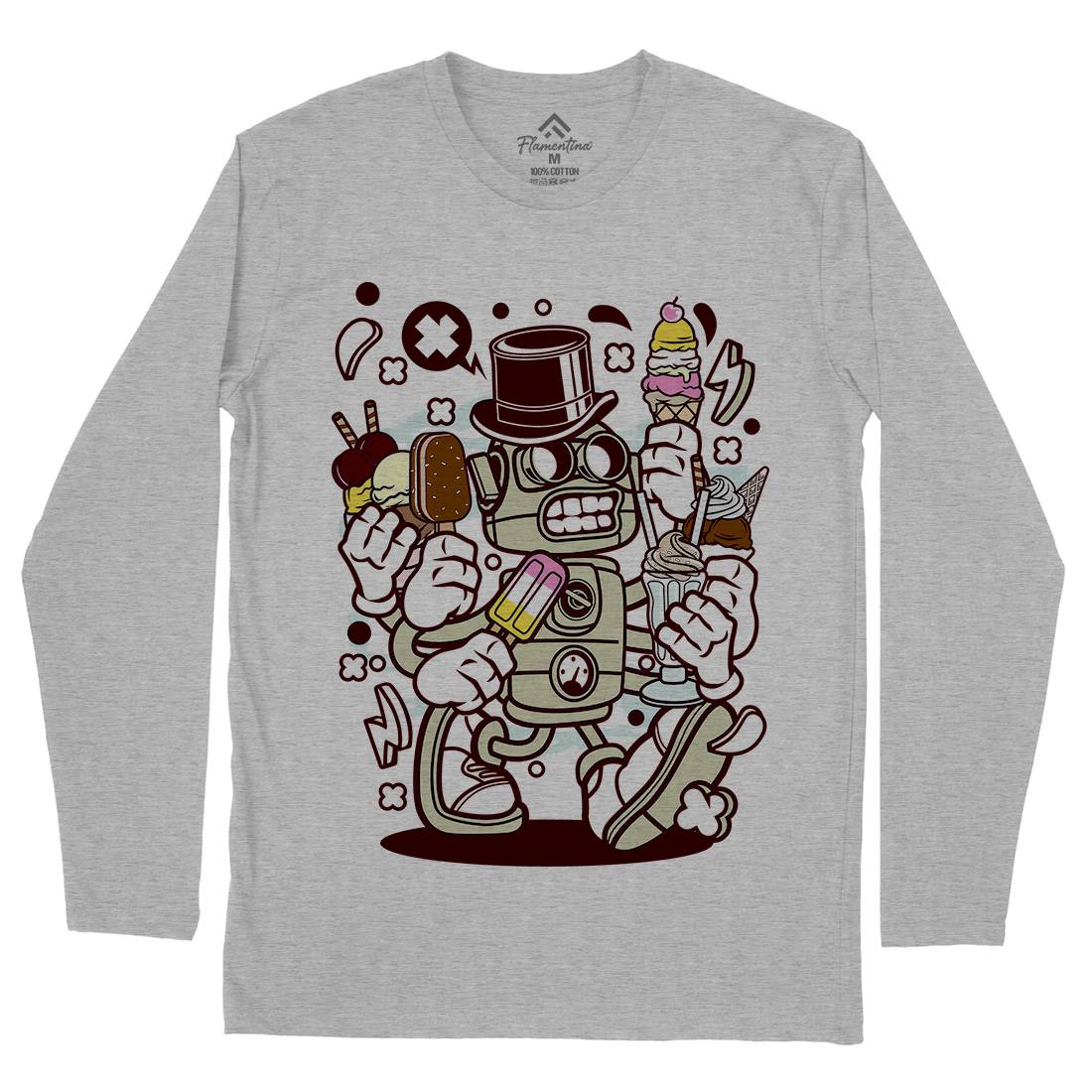 Ice Cream Robot Mens Long Sleeve T-Shirt Food C147
