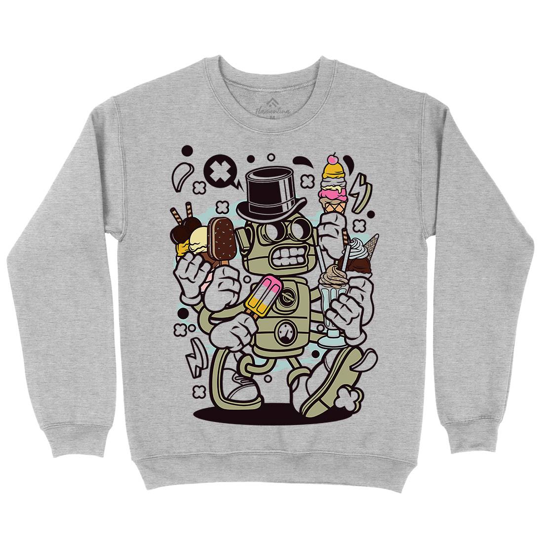 Ice Cream Robot Mens Crew Neck Sweatshirt Food C147