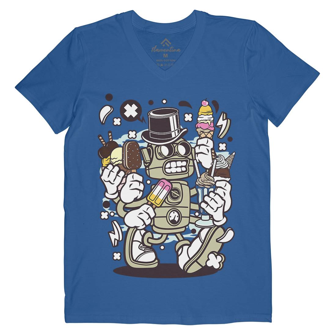 Ice Cream Robot Mens V-Neck T-Shirt Food C147