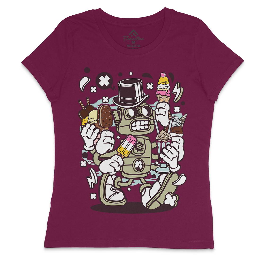 Ice Cream Robot Womens Crew Neck T-Shirt Food C147