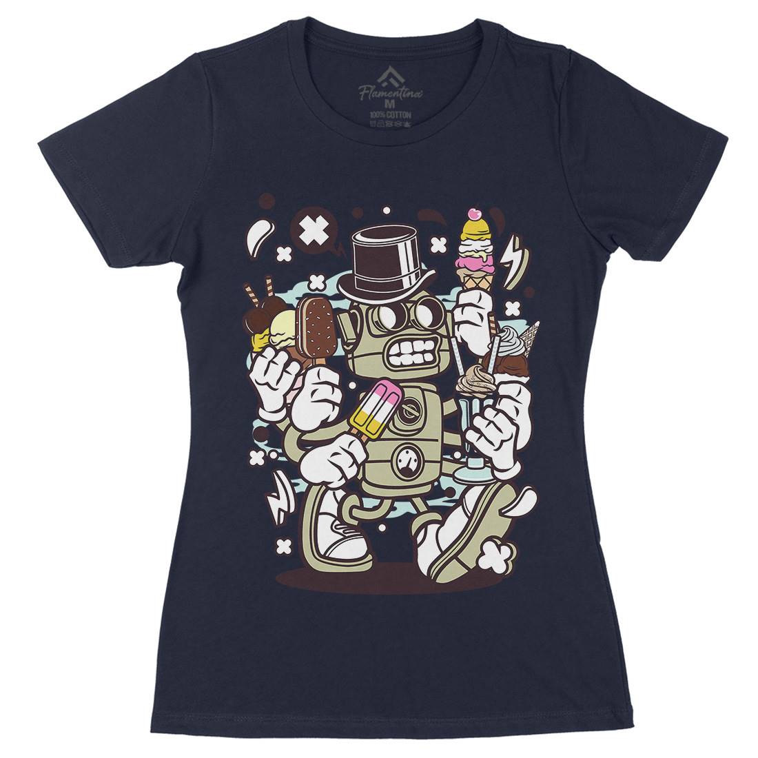 Ice Cream Robot Womens Organic Crew Neck T-Shirt Food C147