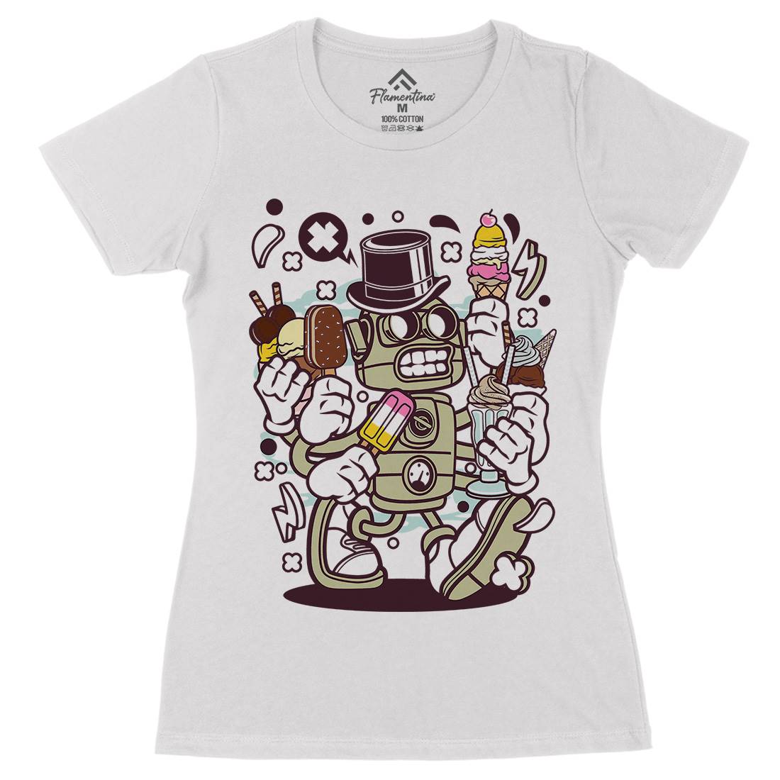 Ice Cream Robot Womens Organic Crew Neck T-Shirt Food C147