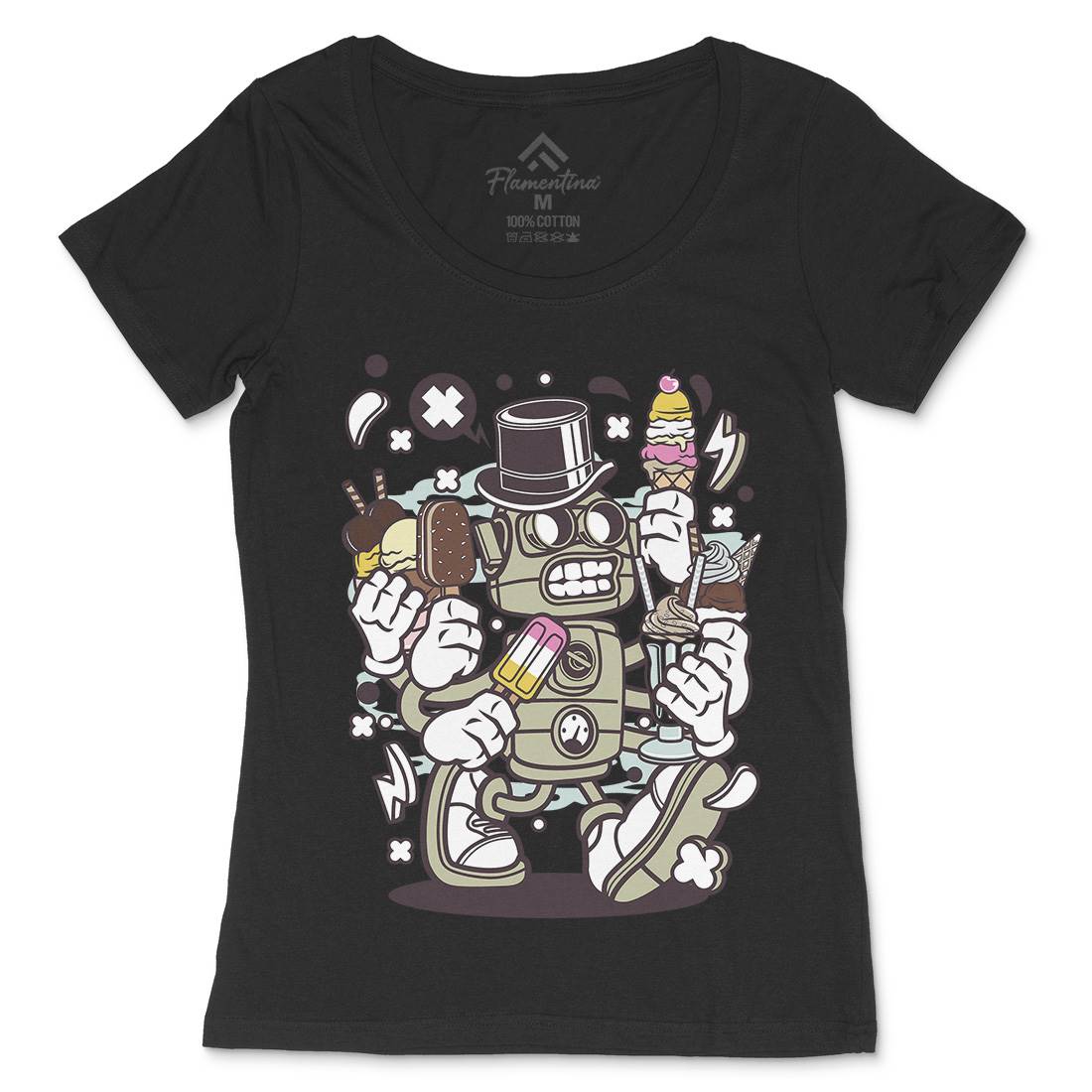 Ice Cream Robot Womens Scoop Neck T-Shirt Food C147