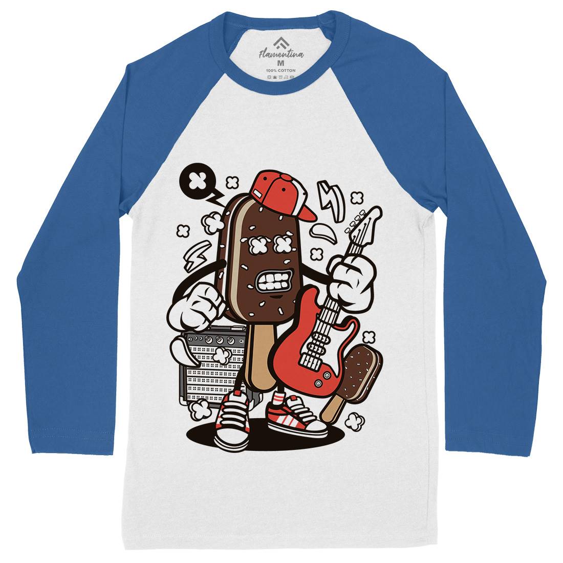 Ice Cream Rock Star Mens Long Sleeve Baseball T-Shirt Music C148
