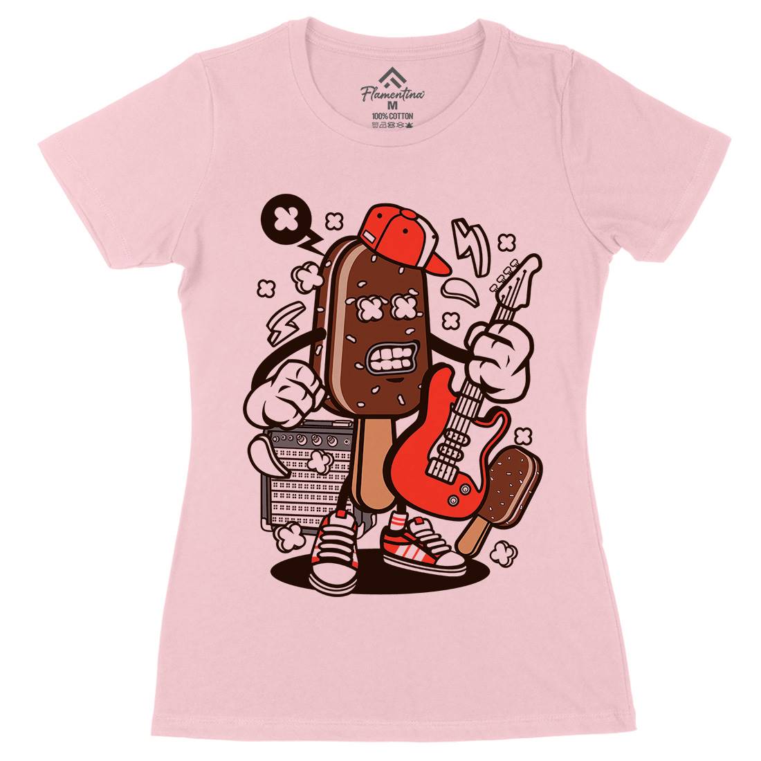Ice Cream Rock Star Womens Organic Crew Neck T-Shirt Music C148