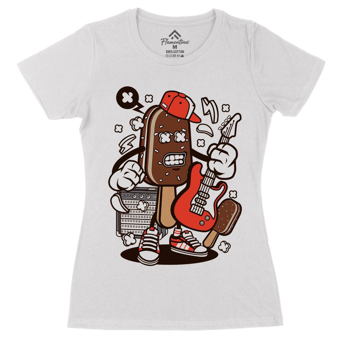 Ice Cream Rock Star Womens Organic Crew Neck T-Shirt Music C148