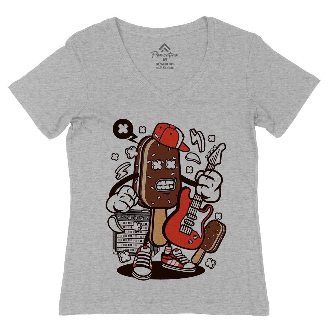 Ice Cream Rock Star Womens Organic V-Neck T-Shirt Music C148