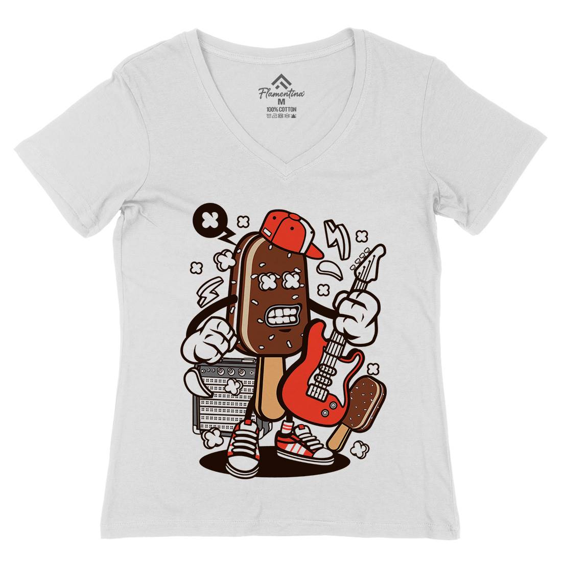 Ice Cream Rock Star Womens Organic V-Neck T-Shirt Music C148