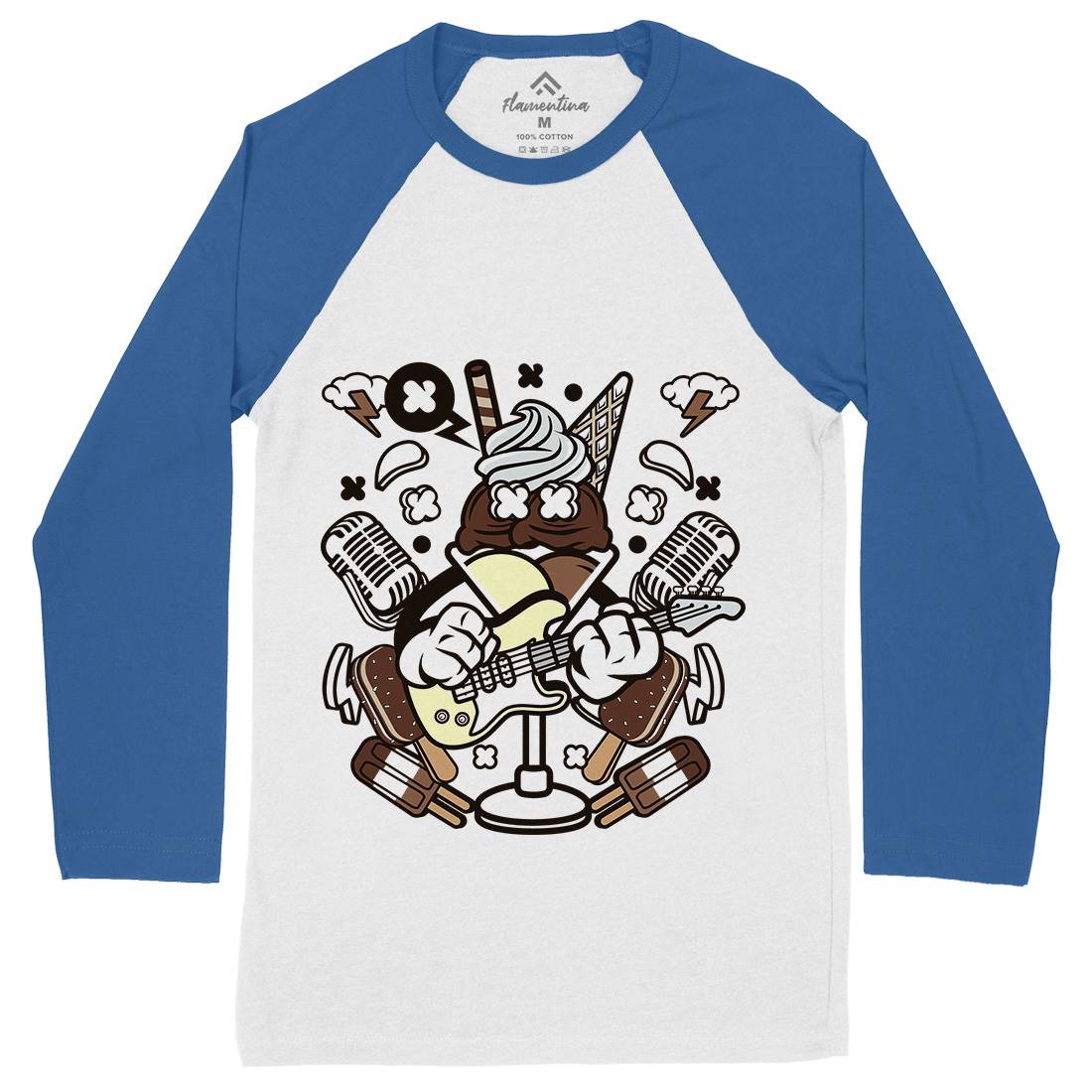 Ice Cream Rocker Mens Long Sleeve Baseball T-Shirt Music C149